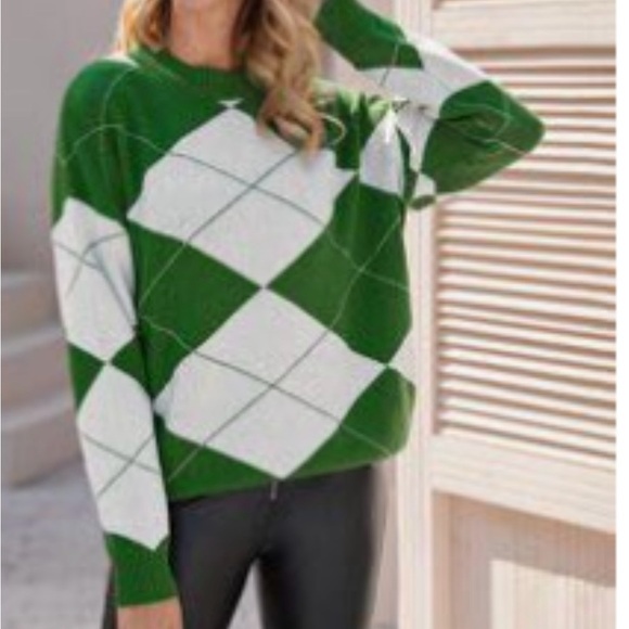Women's SHEIN vintage vibes Argyle Pattern pullover crewneck sweater - Picture 1 of 12